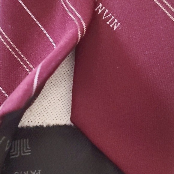 EUC Lanvin Paris Mens Neck Tie Lined Diagonal Stripes Logo Dark Red Maroon Suit - Picture 5 of 8